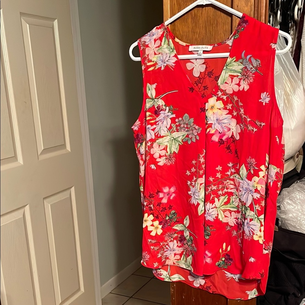 Rose & Olive Red Sleeveless Blouse with V-Neckline